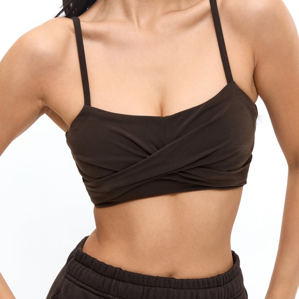 BuffBunny Ivy Wrap Sports Bra In Cold Brew- Size M